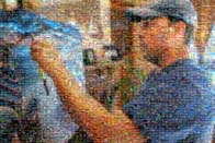 photo mosaic art painter man painting artwork artist brush paint male working