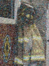 photo mosaic fireman police jacket fire city civil service house firetruck truck