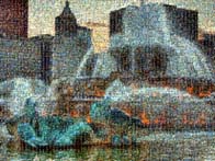 photo mosaic buck fountain chicago building landscape structure city skyline school children