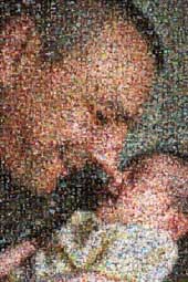 photo mosaic father baby love holding hug caring loving cherish young newborn child youth