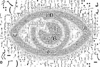 photo mosaic symbol eye ascii art mutlisize multisized multi alphanumeric characters letters numbers multi-size