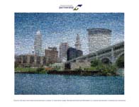 photo mosaic corporate city skyline cleveland company bridge waterfront buildings text border landscape