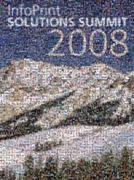 photo mosaic Infoprint mountain landscape snow skiing corporate office ad advertisement commercial employee company text