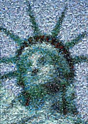 photo mosaic scatter collage american statue new york eagle liberty freedom usa flag