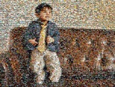 distance portrait of young boy using 534 photos of his childhood