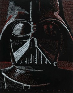 Staple mosaic of Darth Vader from the Star Wars trilogy by James Haggerty
