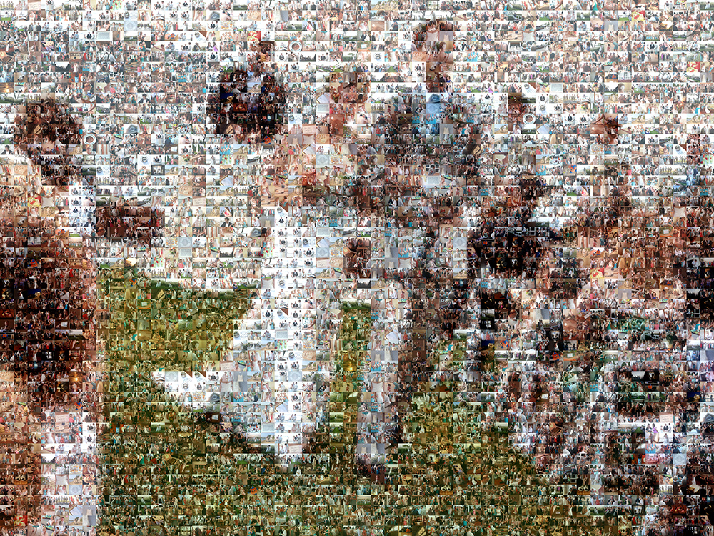 Photo mosaic of a newlywed couple walking down the aisle after their wedding ceremony