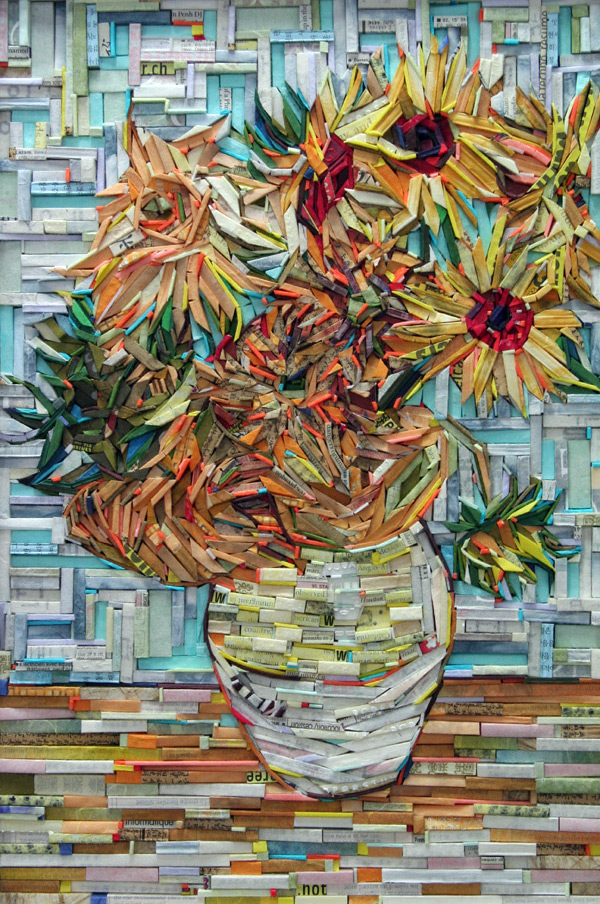 One of Lee Kyu-Hak Mixed-media Mosaics, showing a vase of flowers.