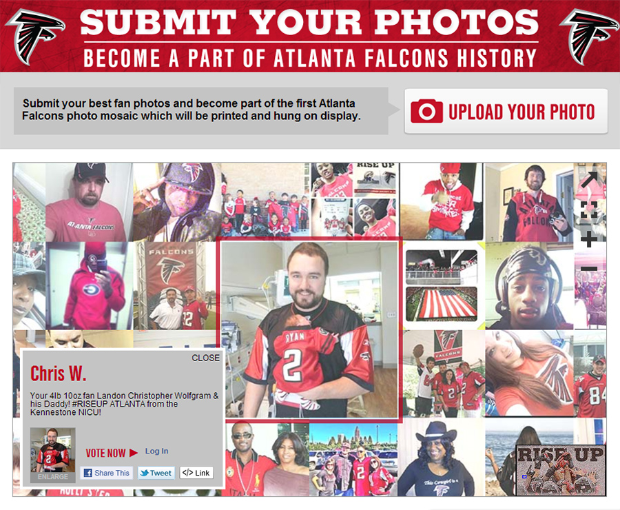 The Atlanta Falcons 'Rise Up' Mosaic webpage, created on HTML5