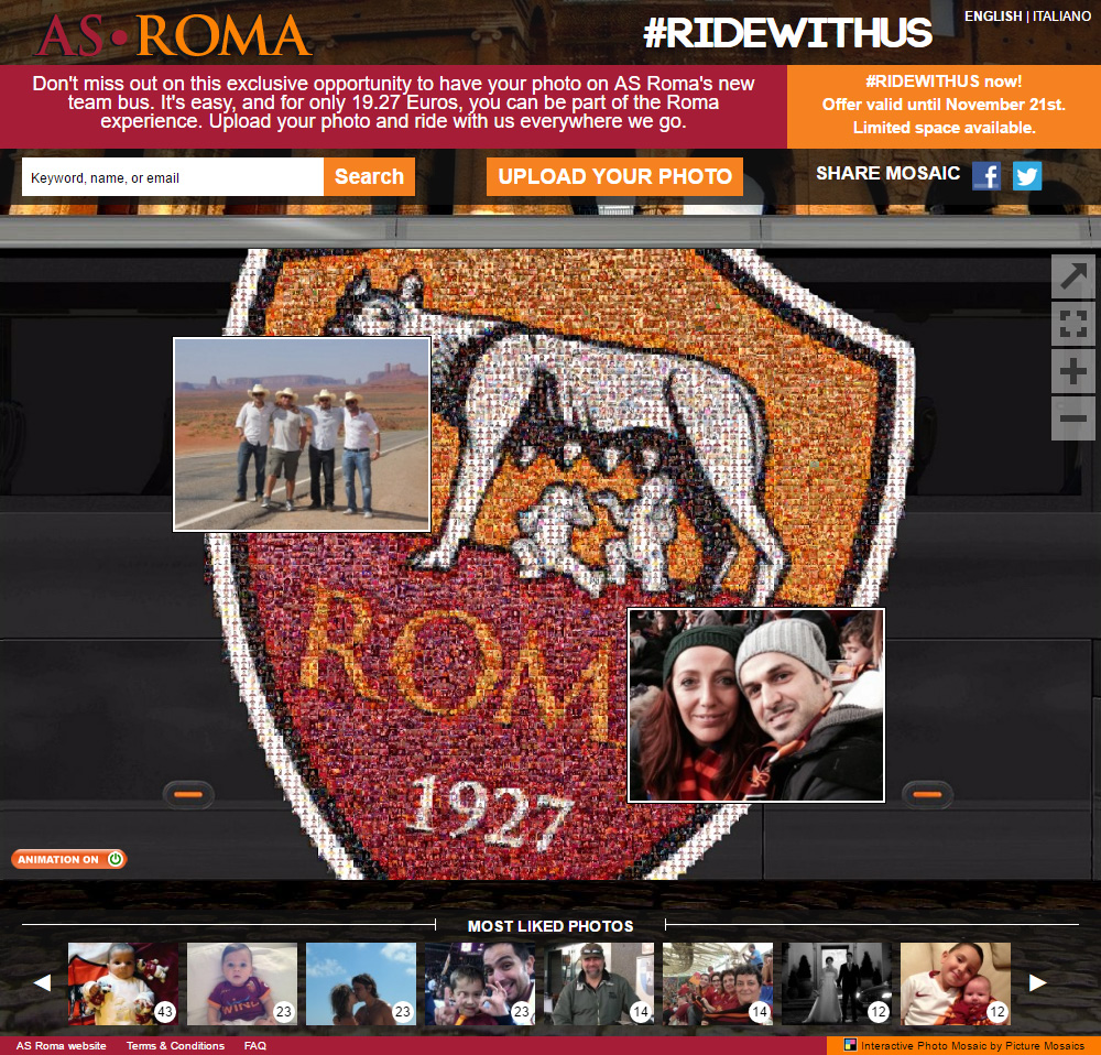 AS Roma Football Club’s online mosaic webpage uniting fans through shared photo submissions