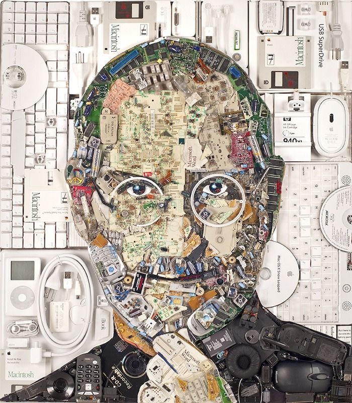 A junk mosaic of Steve Jobs, created by Jason Mecier