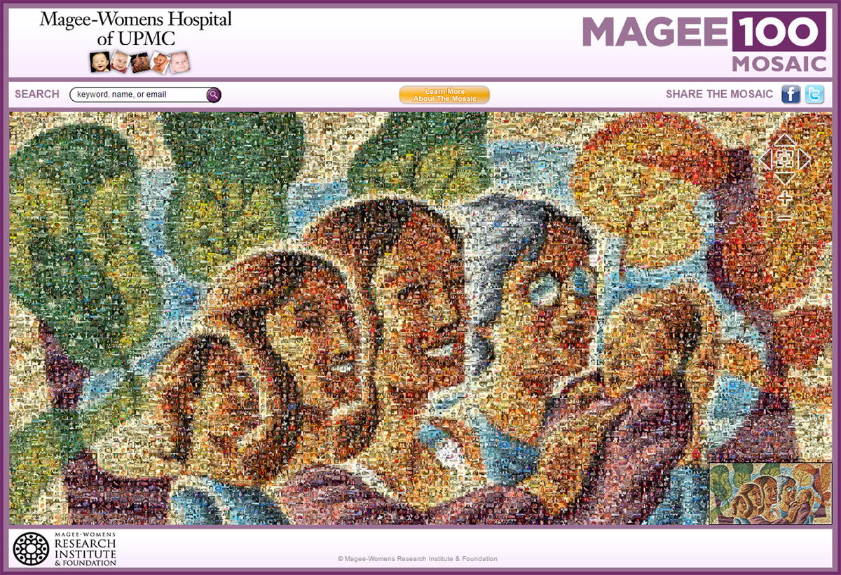 The online webpage hosting the Magee-Womens Hospital Online Photo Mosaic