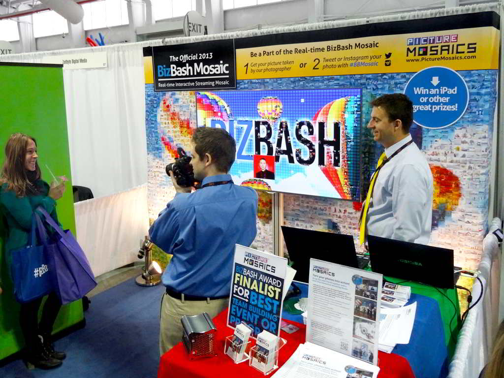 Onsite photographer capturing guest photos for the interactive mosaic at BizBash IdeaFest 2013