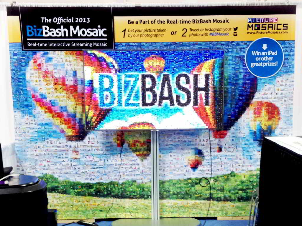 Close-up view of the interactive photo mosaic showcasing individual guest images at BizBash IdeaFest 2013