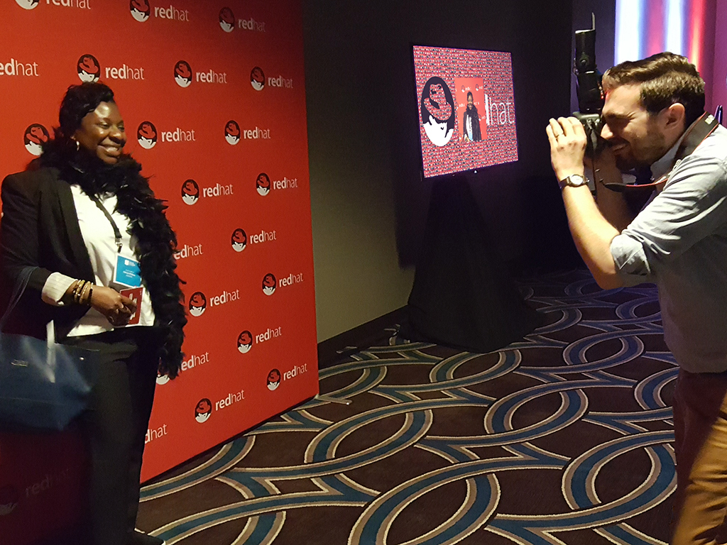 Live Digital Mosaic in progress at the Red Hat Sales Kickoff, with photos being captured for the mosaic