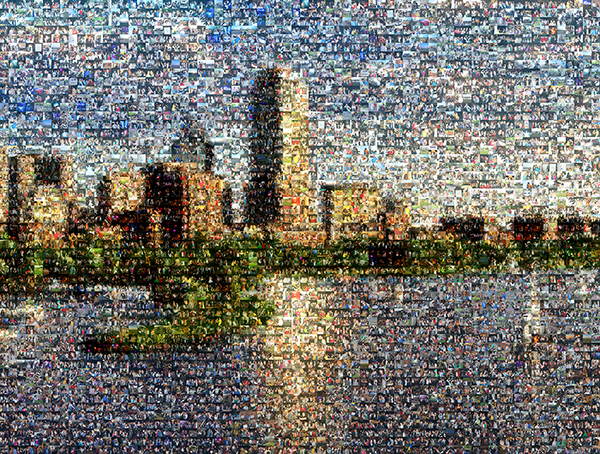 A mosaic of a Boston cityscape.
