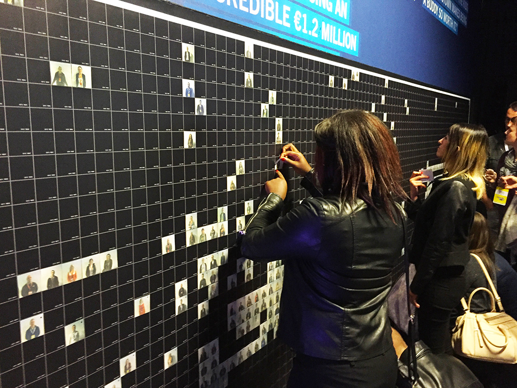 In-progress Live Print Mosaic with newly added guest portraits at the Lidl Conference in Dublin