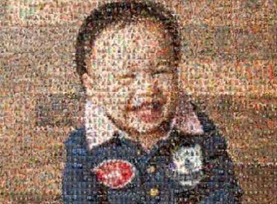 Photo mosaic created from a smiling baby portrait