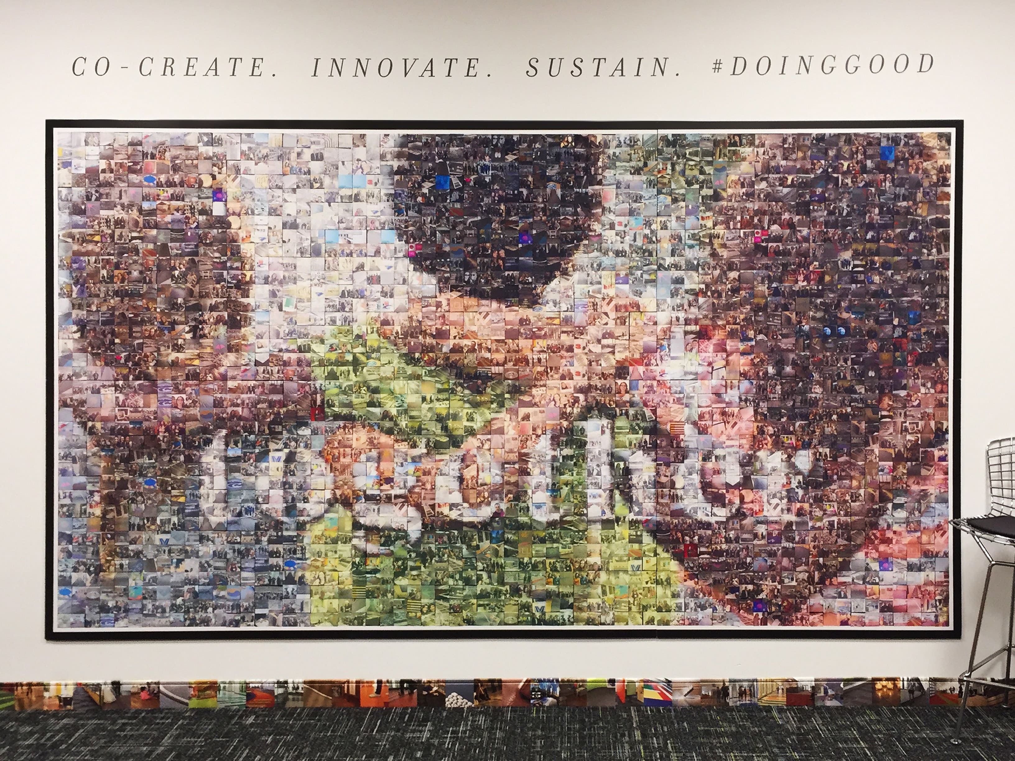 Completed mosaic display at the Tarkett Live Print Mosaic Event during Neocon 2017
