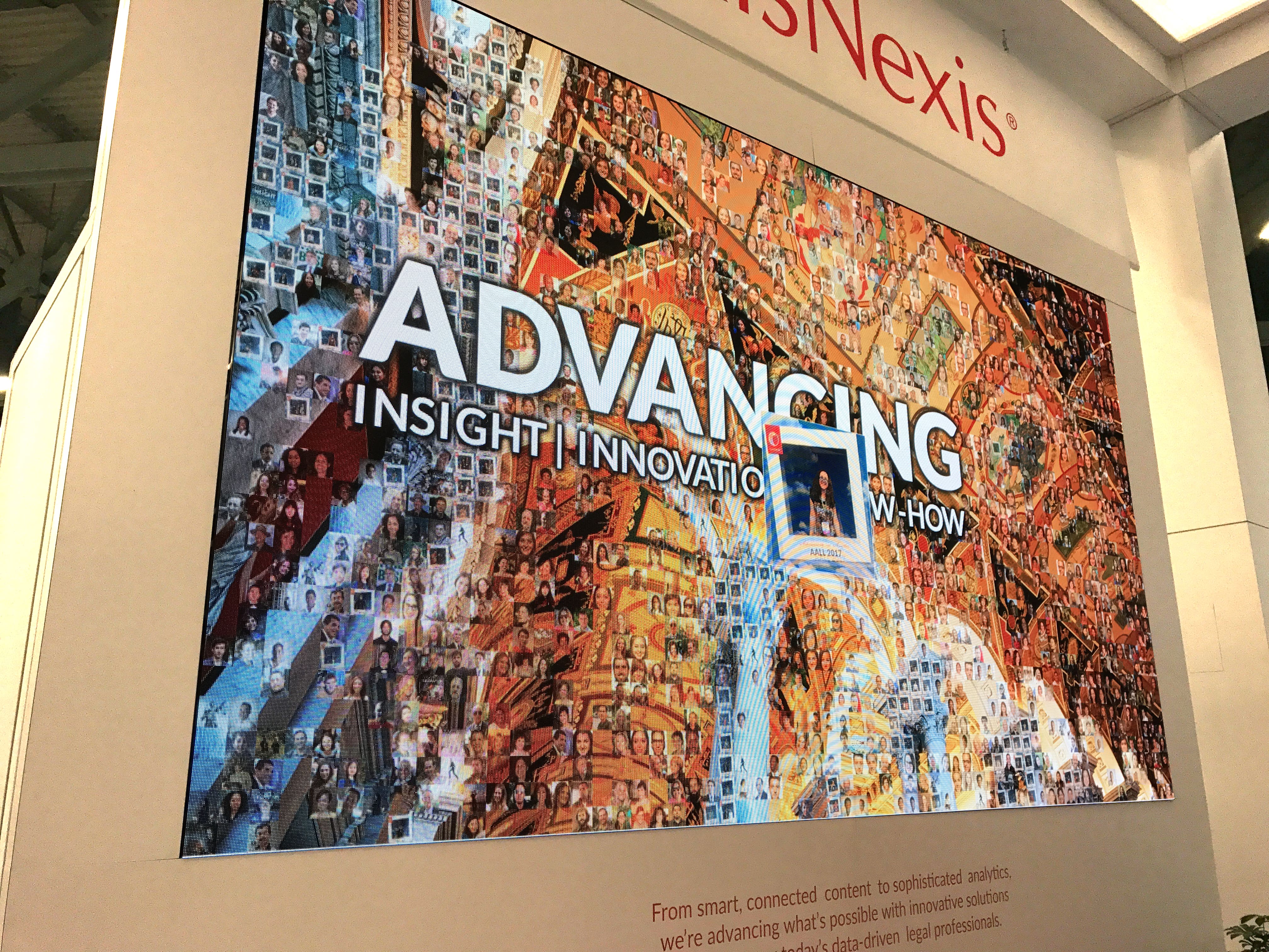 Detailed close-up of the digital mosaic screen at the LexisNexis event
