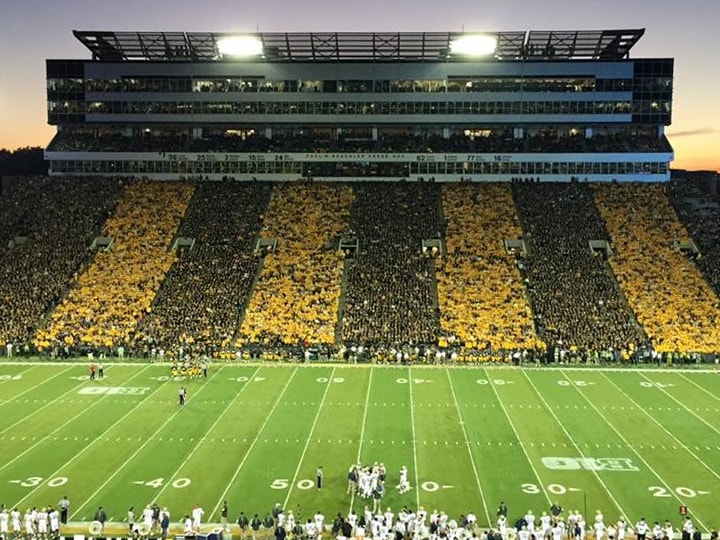 Photo of the Iowa stadium during the stripe out football game