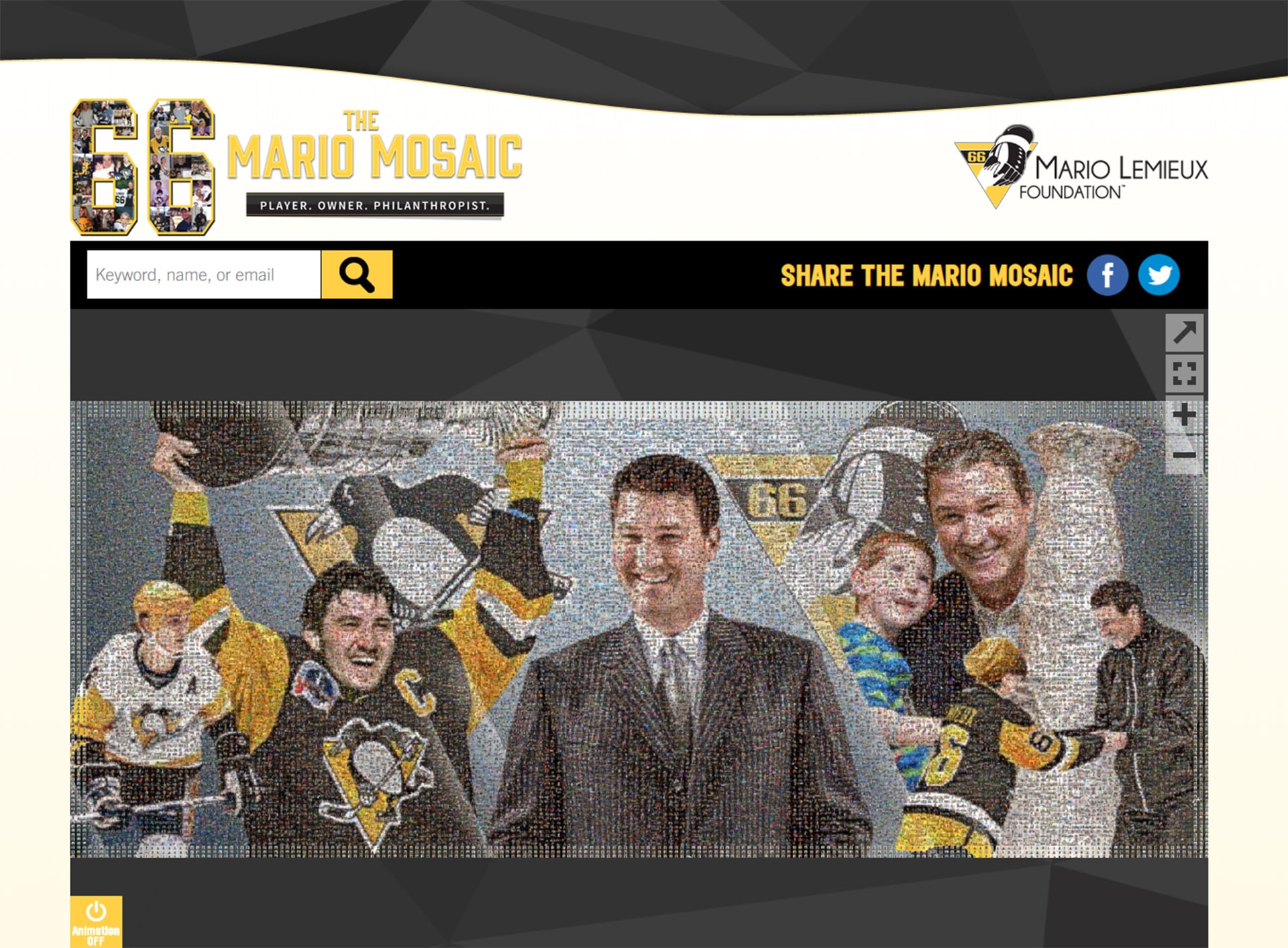 A screenshot of the Mario Mosaic website, featuring an Online Mosaic.