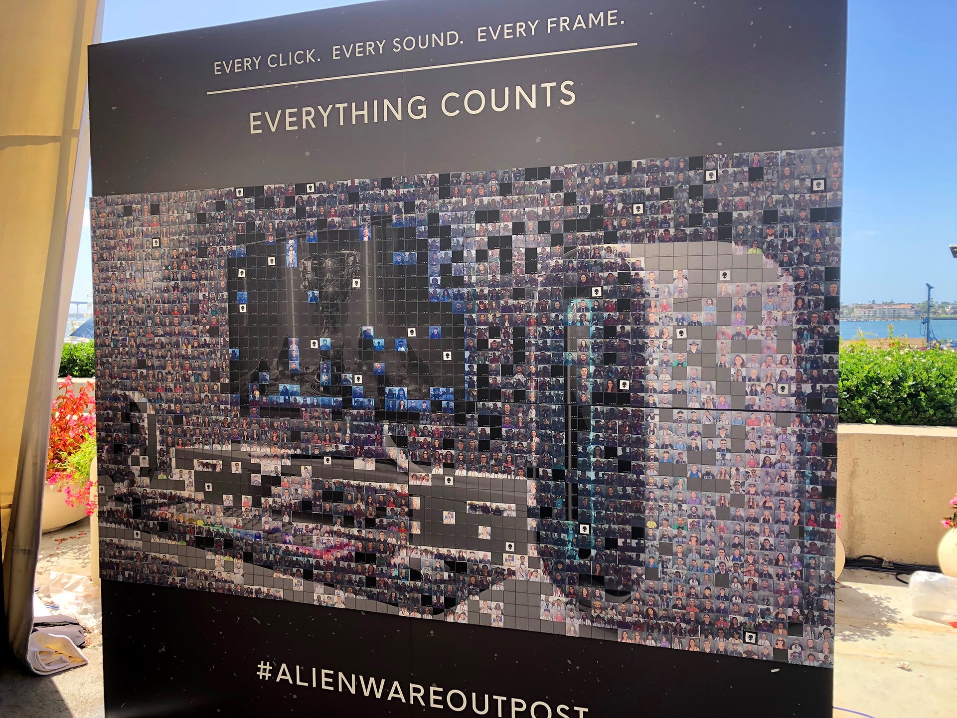 Nearly completed Alienware photo mosaic wall nearing full reveal