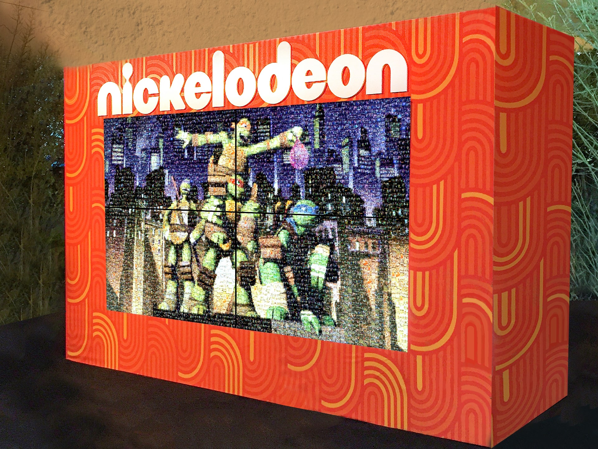 Completed Nickelodeon digital photo mosaic displayed on a custom branded LED wall