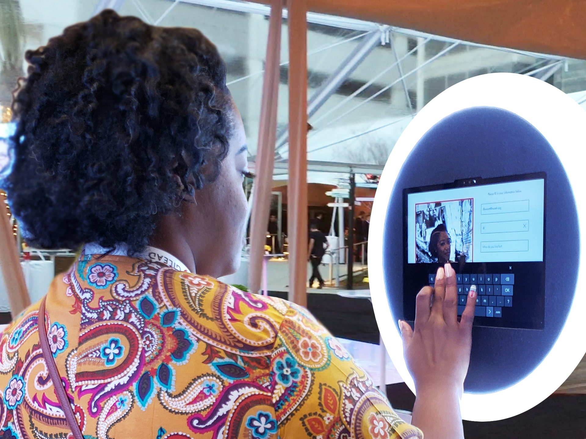 Guest entering their information after taking a photo for the digital mosaic at the ringlight photobooth
