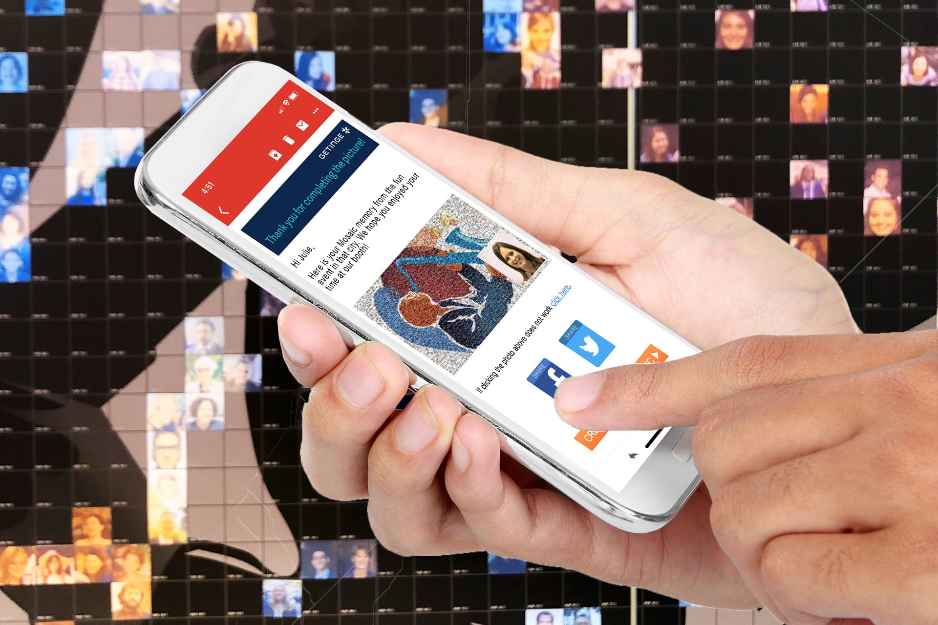 Attendees sharing their photos via mobile at the Live Print Mosaic event during AARC 2019