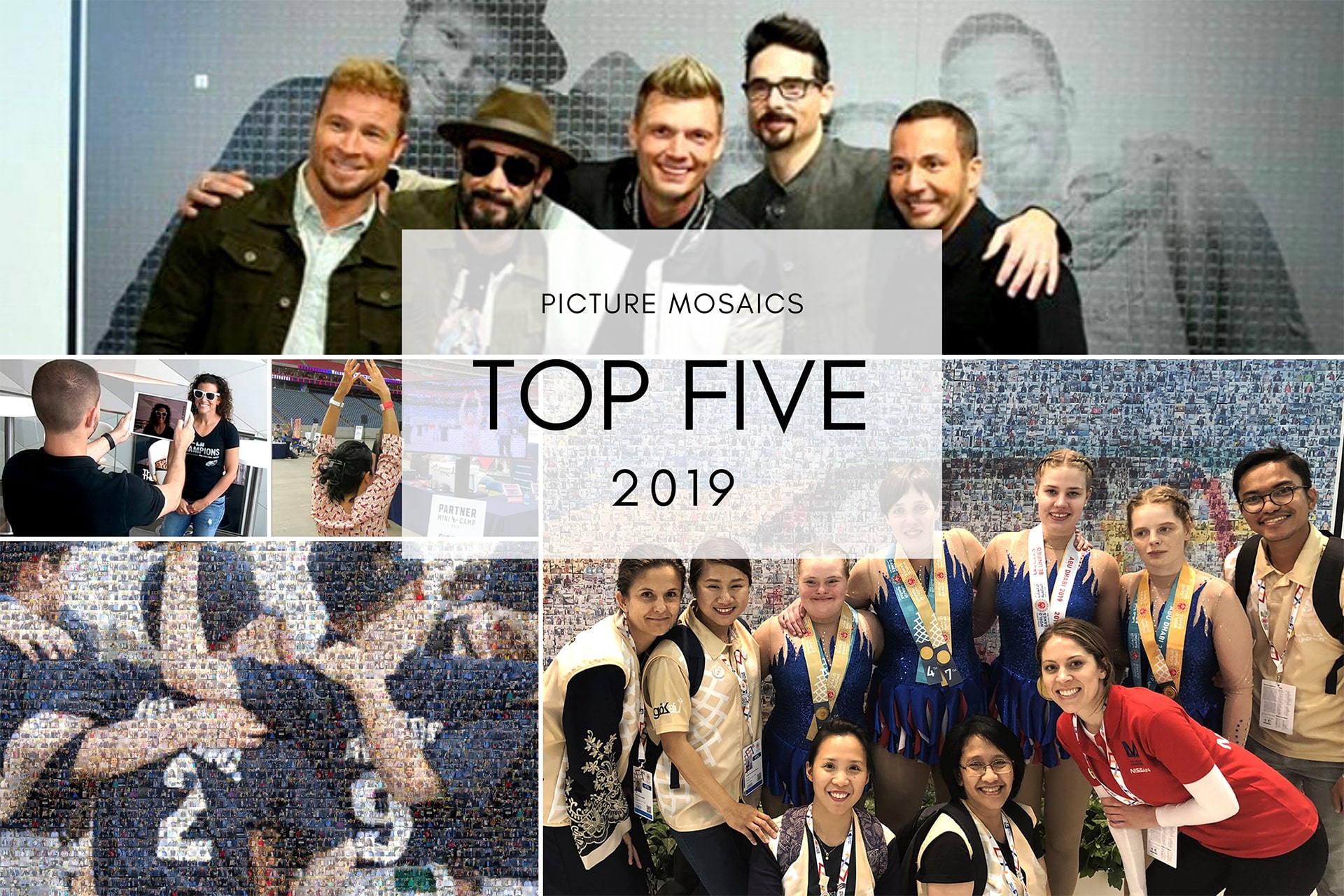 Collage of Picture Mosaics’ top five mosaic events and innovations of the year.