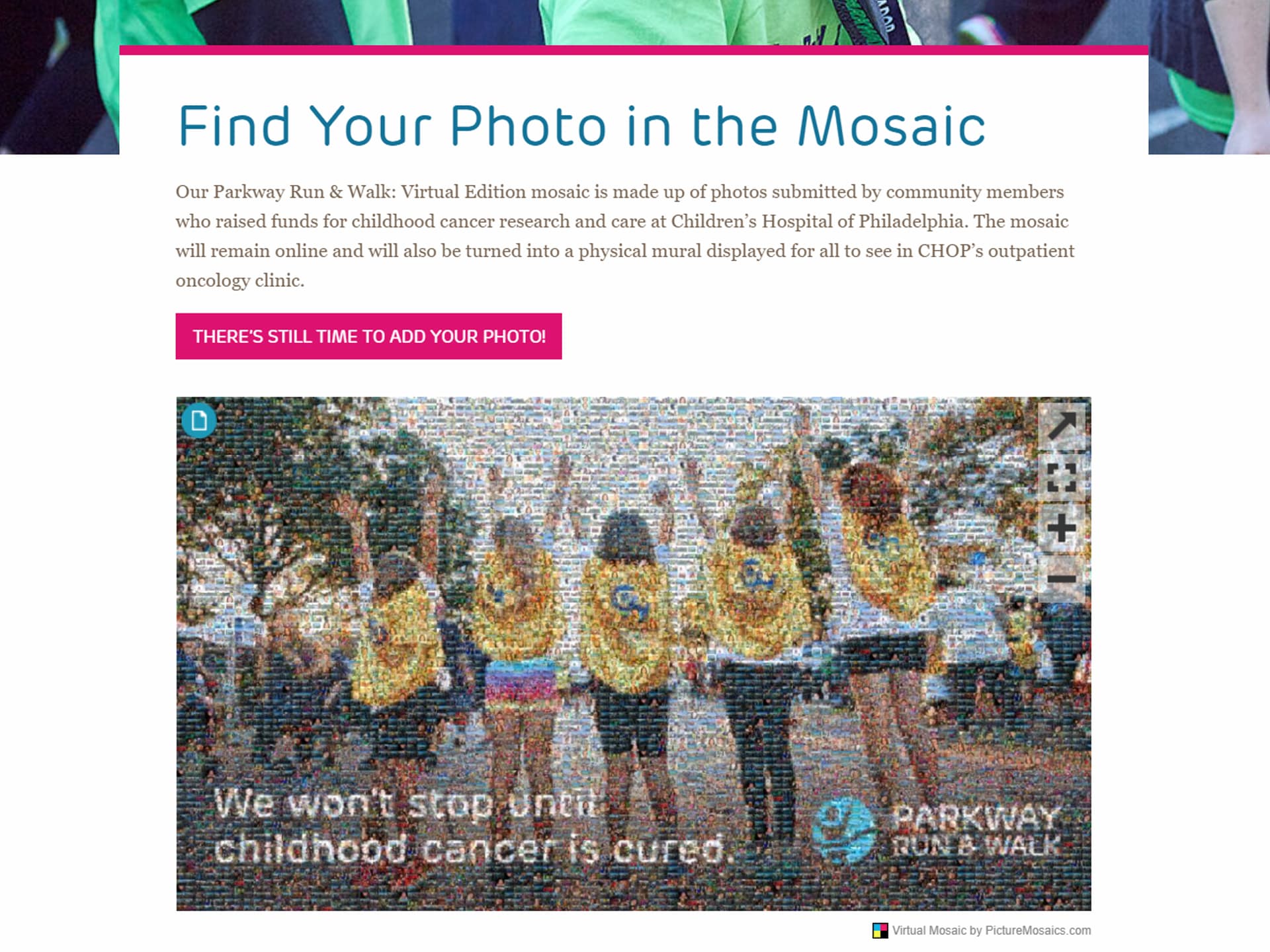 The Parkway Run & Walk Mosaic, embedded on their webpage.
