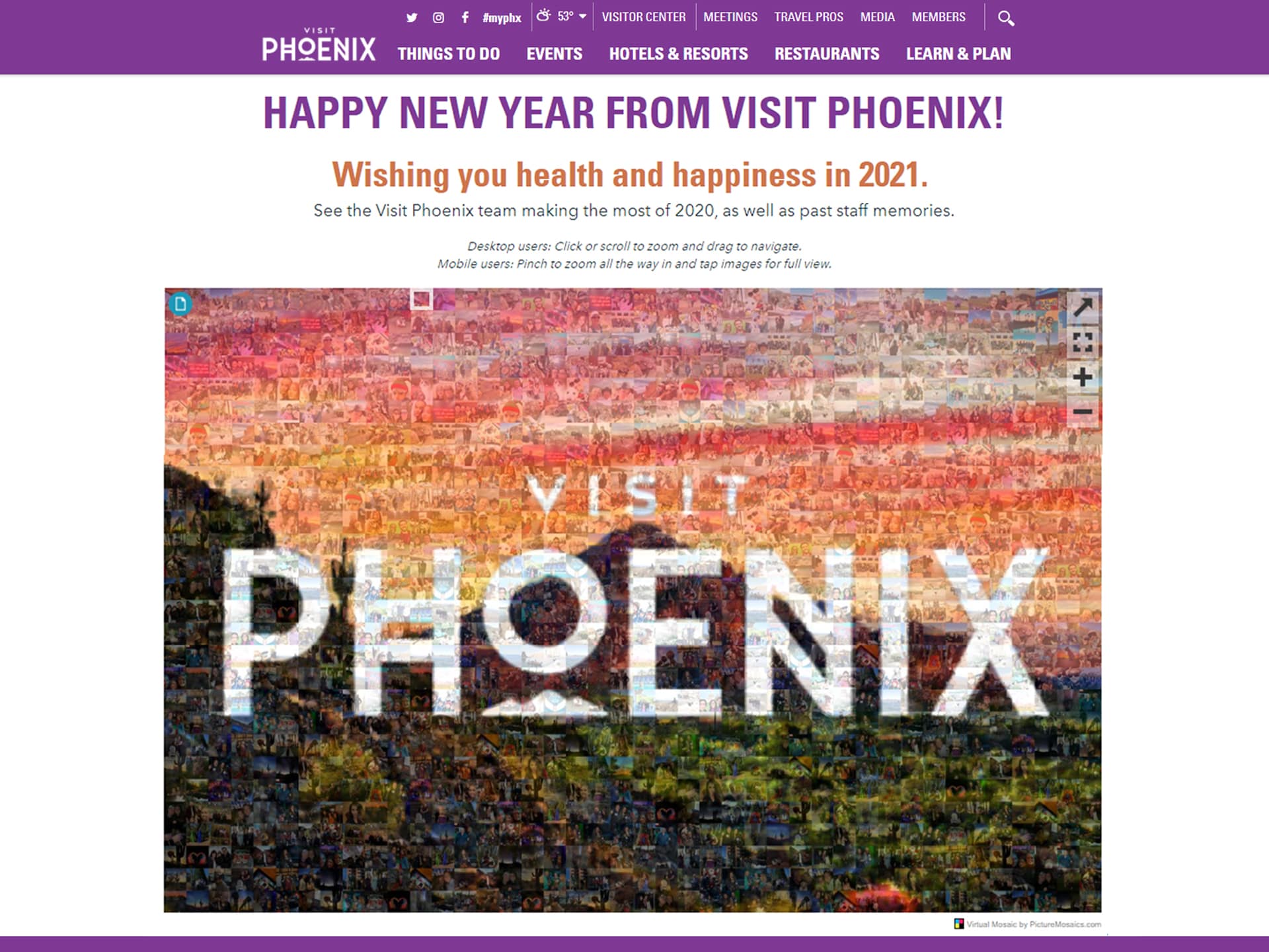 The Visit Phoenix Virtual Mosaic, embedded on their own webpage.