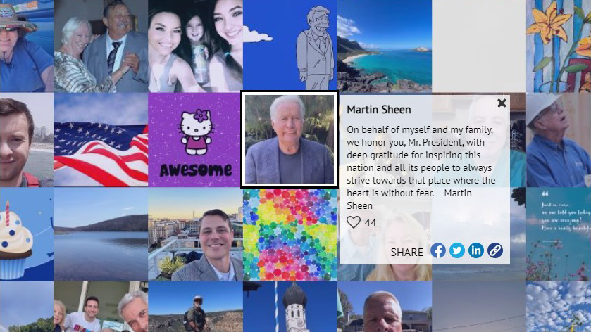 An up-close shot of Martin Sheen's birthday wish in the online mosaic for President Jimmy Carter's 99th birthday