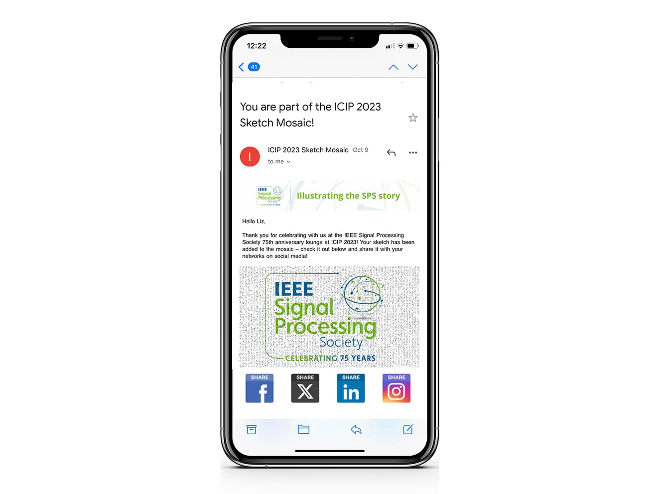 Example of the branded takeaway email on an iPhone from a SketchBot event