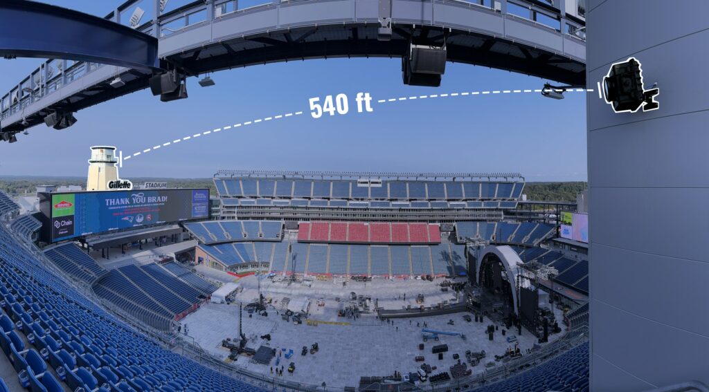 Map of Gillette Stadium demonstrating how far apart the cameras used in the Fan Photo Experience are
