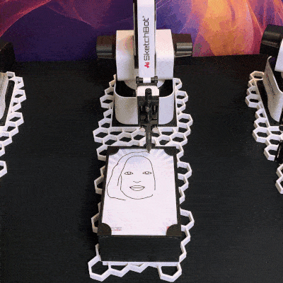Animated sketches of three different mini-bodies from SketchBot Caricatures