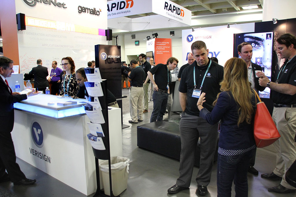 Guests engaging at the Verisign booth during the Live Digital Mosaic experience at RSA Conference 2015
