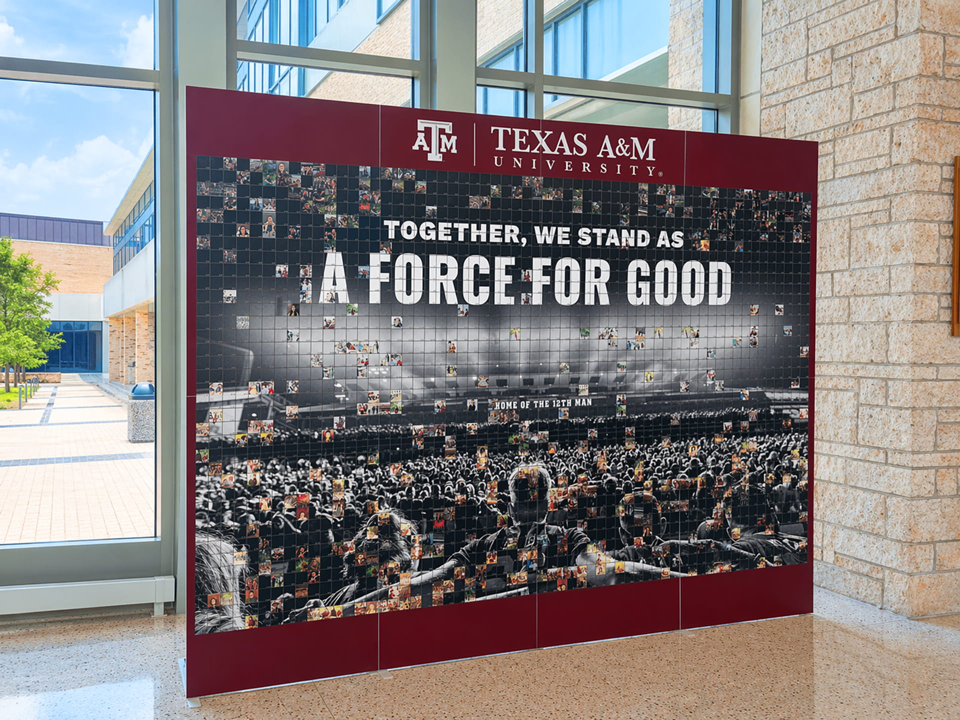 The Texas A&M Welcome Week mosaic set up