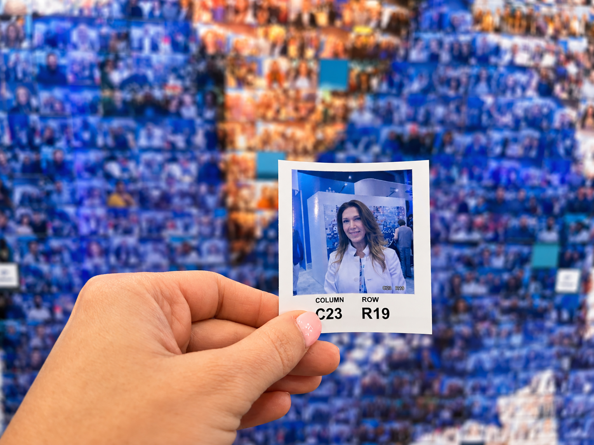 A participant's photo being shown against the mosaic