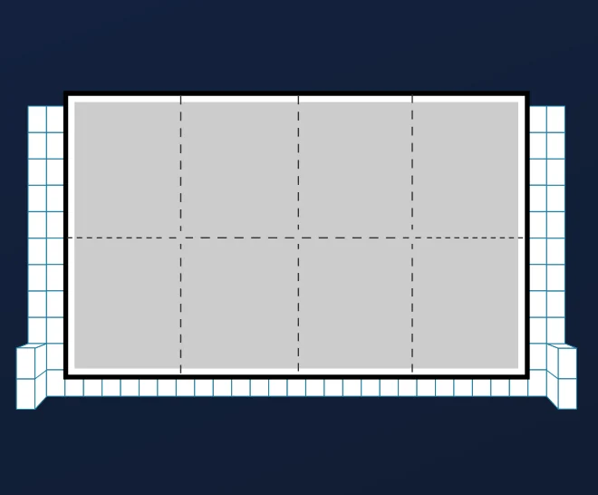 Diagram of a freestanding wall built from interlocking blocks.