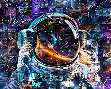Ai photo Mosaic using guests hobbies and the space theme to create a digital mosaic