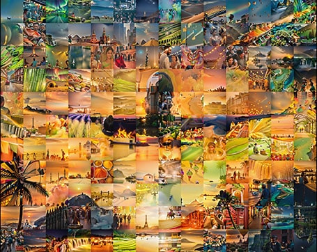 Travel Ai themed mosaic of a plane using guest favorite destinations