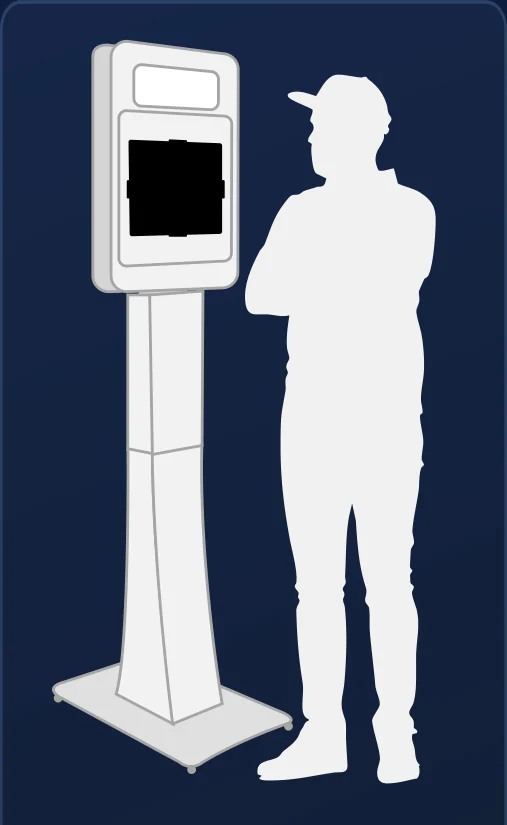 A guest using a sleek self-service premium photo booth.
