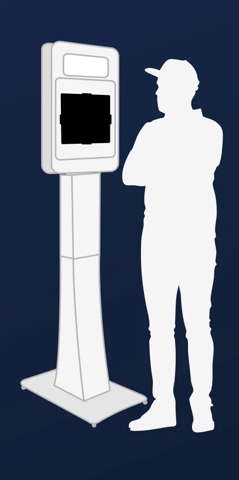 A guest using a sleek self-service premium photo booth.