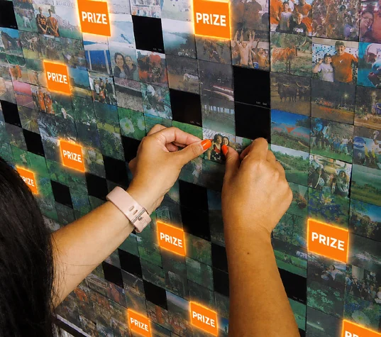 Mosaic wall with prize-marked cells.