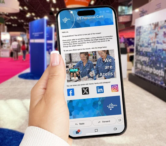 Smartphone sharing a mosaic photo on social media.