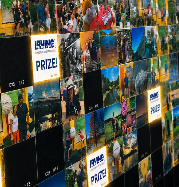 Mosaic wall with prize-marked tiles.