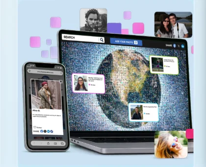 Laptop and phone showing a digital mosaic.