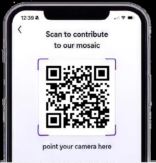 Phone showing a Scan to contribute QR code.